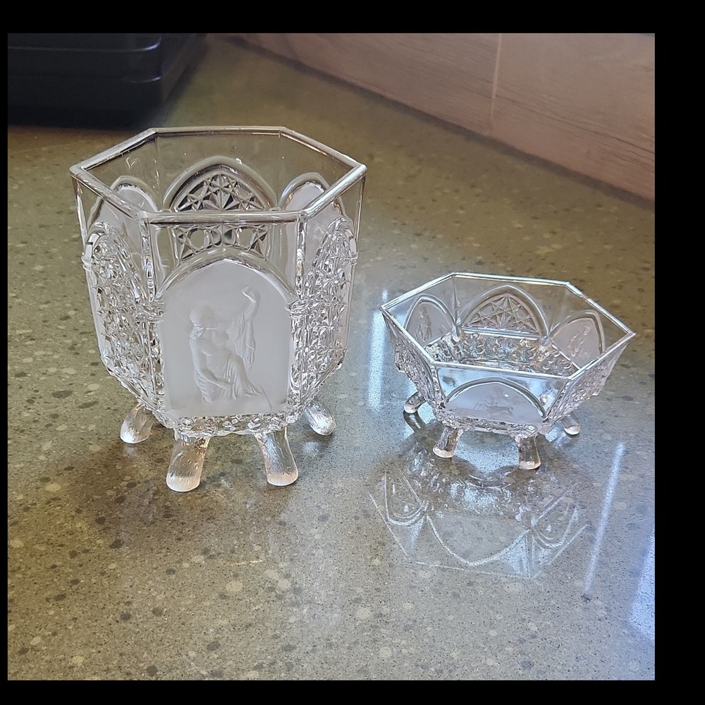 Antique EAPG Gillinder & Sons Open Spooner Footed Sugar Dishes, 1870s